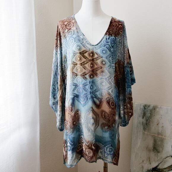 Anina Tops - Vintage Evil Eye psychedelic Velvet and silk Kimono top  size L
